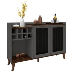 Buffet Aparador com Adega para 8 Garrafas 135 Cm Barcelona Mdf:marrom Palisandro / Cinza Régio - 2