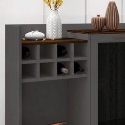 Buffet Aparador com Adega para 8 Garrafas 135 Cm Barcelona Mdf:marrom Palisandro / Cinza Régio - 7