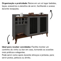 Buffet Aparador com Adega para 8 Garrafas 135 Cm Barcelona Mdf:marrom Palisandro / Cinza Régio - 5