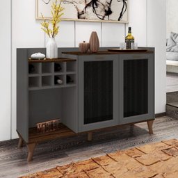 Buffet Aparador com Adega para 8 Garrafas 135 Cm Barcelona Mdf:marrom Palisandro / Cinza Régio - 1