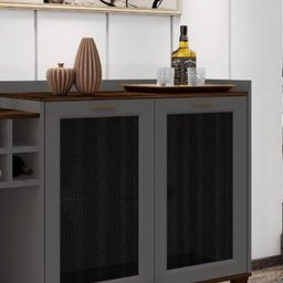Buffet Aparador com Adega para 8 Garrafas 135 Cm Barcelona Mdf:marrom Palisandro / Cinza Régio - 6