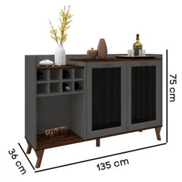 Buffet Aparador com Adega para 8 Garrafas 135 Cm Barcelona Mdf:marrom Palisandro / Cinza Régio - 3