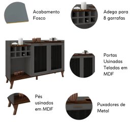 Buffet Aparador com Adega para 8 Garrafas 135 Cm Barcelona Mdf:marrom Palisandro / Cinza Régio - 4