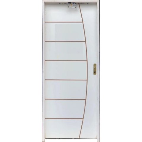 Kit Porta de Madeira Frisada Lado Direito 210x80cm Branco Allo Esquadrias