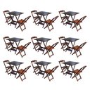 Ver imagem 1 de Kit 9 Conjuntos de Mesa Dobravel com 2 Cadeiras de Madeira 70x70 para Restaurante e Bar - Imbuia
