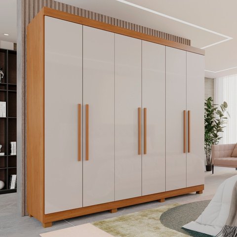 Guarda-Roupa Casal Casal 6 Portas 3 Gavetas Roma Espresso Móveis Marrom/Cinamomo/Off White
