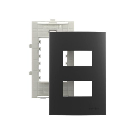 Placa com Suporte Margirius Sleek Colors 4x2 para 2 Módulos Horizontais Distanciados Grafite