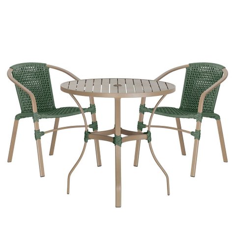 Jogo 2 Cadeiras Corda Nautica Floripa e Mesa Tampo Ripado Aluminio Roma 1,00 M Varanda Jardim Area