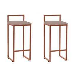 Kit 2 Banquetas Altas Industriais em Aço Dori Cobre Assento Suede Bege - 1