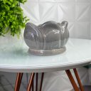 Ver imagem 2 de Vaso centro de mesa cinza pequeno de cerâmica trabalhado
