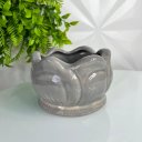Ver imagem 3 de Vaso centro de mesa cinza pequeno de cerâmica trabalhado