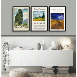 Kit 3 Quadros Paisagens de Van Gogh 45x34cm - com Vidro:madeira Preta - 2