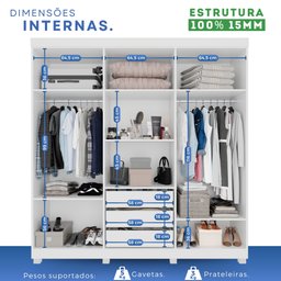 Guarda-Roupa Casal Casal 6 Portas 3 Gavetas Roma Espresso Móveis - 6