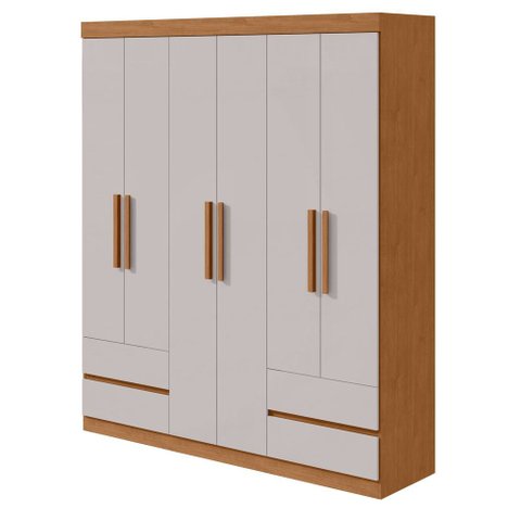 Guarda-roupas 6 Portas 4 Gavetas com Pés sem Espelho Zeus - Lp - Rei de Casa Amendoa Clean/off White