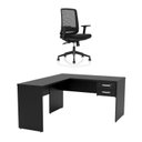 Ver imagem 3 de Mesa de Escritório em L 140x60cm com 2 Gavetas + Cadeira de Escritório Ergonômica Reclinável