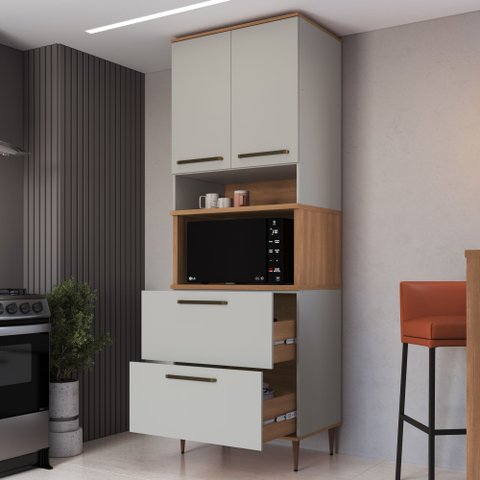 Armário Torre Quente 0,80m 1 Forno 2 Portas 2 Gavetões Isabelle