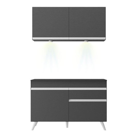 Armário De Cozinha Compacta 2 Peças Com Leds Mp2012.898 Veneza Up Multimóveis Preto