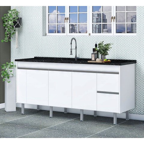 Gabinete Cozinha Mdp 1,44m Elegance com 5 Pés Pré-montado:branco