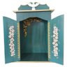 Oratório Capela Com Porta  P/ Imagens De Até 30cm Modelo Ouro Preto Azul Flores **Iluminação** - 2