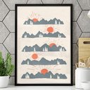 Ver imagem 1 de Quadro Decorativo Desenho Montanhas e Pôr do Sol-24x34Cm