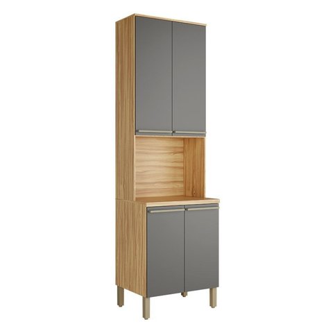 Paneleiro com 4 Portas e Espaço para Micro-Ondas 100% MDF Itália Espresso Móveis Cinza/Amêndoa/Chumb
