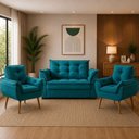 Ver imagem 1 de Sofá Conjunto Poltrona e Sofá Pequeno 2 Lugares Fixo 140cm Turquesa