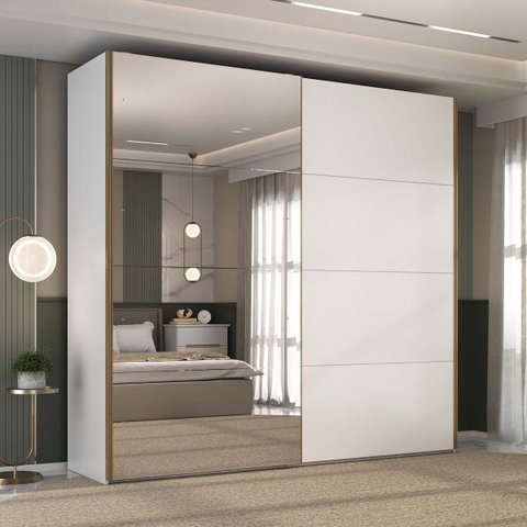 Guarda Roupa Trentino Mdf 242,3x230cm 2 Portas com Espelho Branco 1030