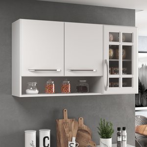 Armário Aéreo Modulado Vazado Com Vidro Fidelitá Viena 120cm 3 Portas