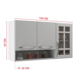 Armário Aéreo Modulado Vazado Com Vidro Fidelitá Viena 120cm 3 Portas - 4