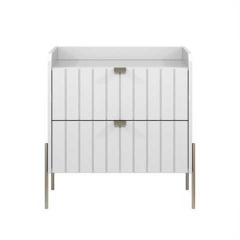 Mesa Cabeceira Retro Industrial Moriah 60cm Gavetas Laqueadas Branco com Champanhe