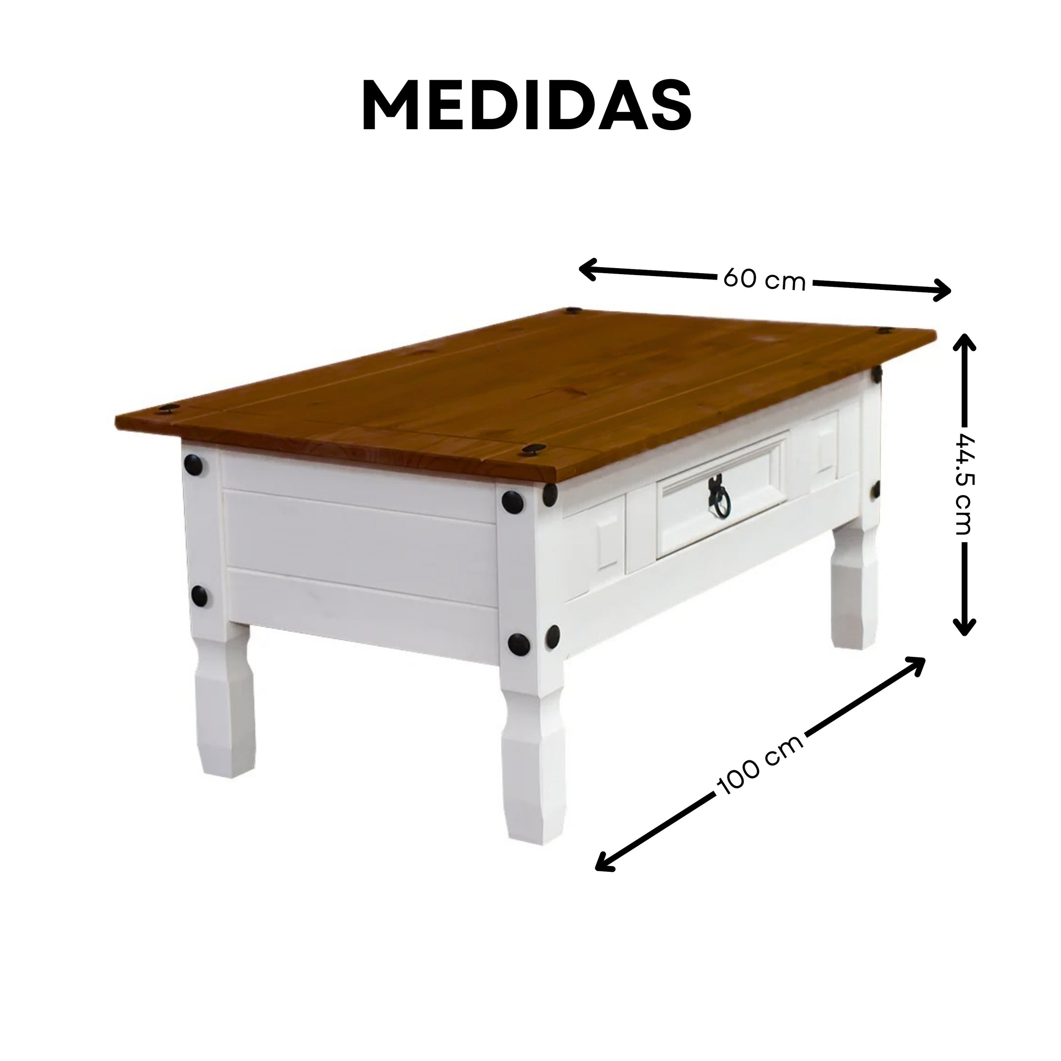 Mesa de Centro Branco Madeira Maciça 1 Gaveta - 3