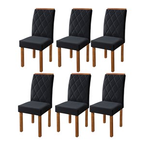 Kit 6 Cadeiras de Jantar Estofada Iza Base Madeira Maciça Tecido Veludo Preto