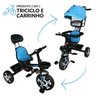 Triciclo Motoca Bicicleta 3 Rodas Infantil Passeio com Empurrador Pedal Capota Azul Brinqway Bw302az - 4