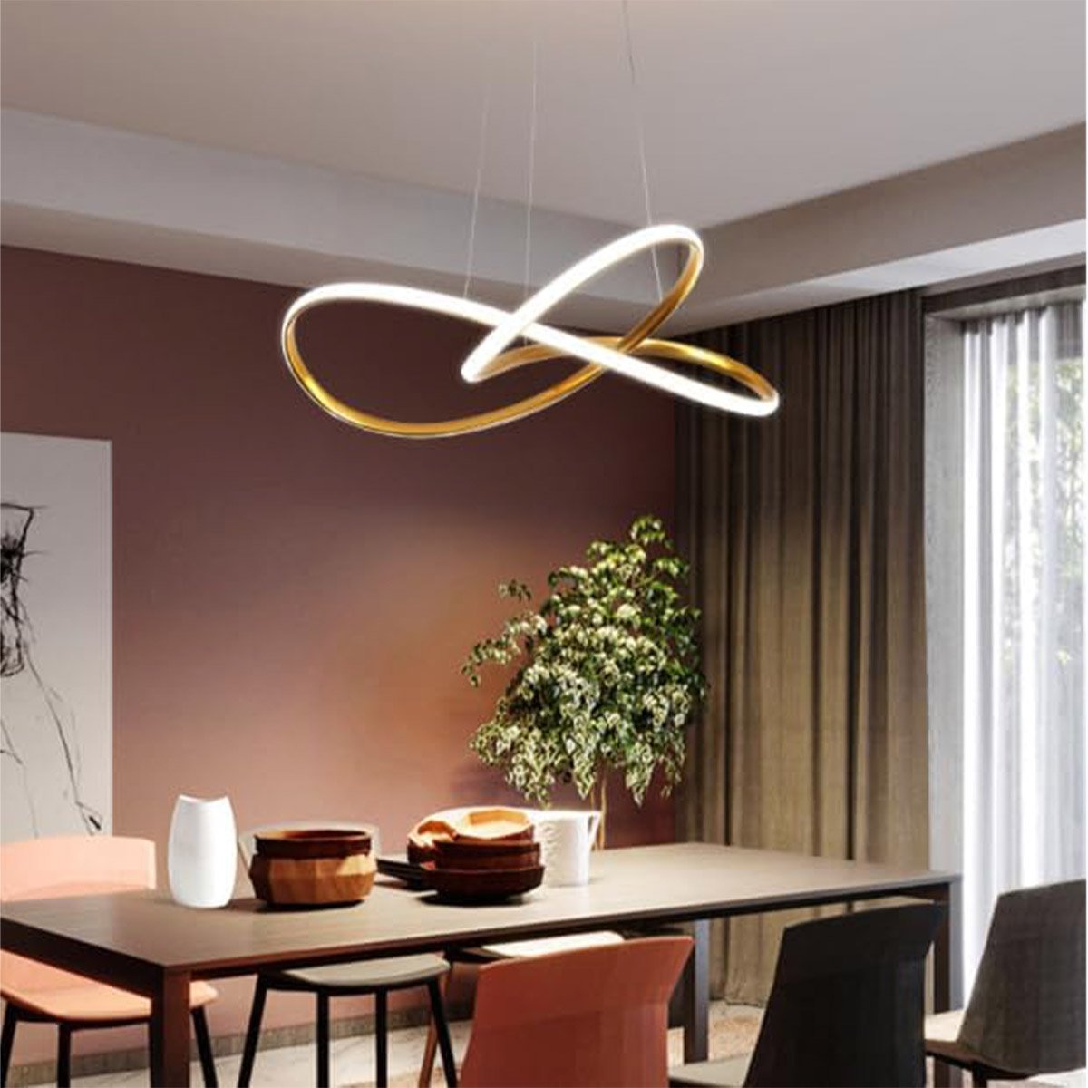 Lustre Pendente Led 3000k Arco Infinito Iluminaçao Hall de Entrada Recepçao Moderno Decoraçao Comerc - 2