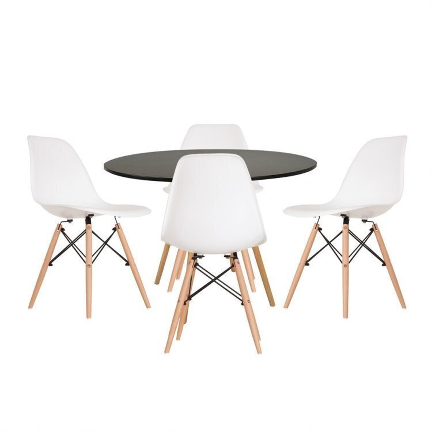 Conjunto Mesa Redonda 90cm Tampo em Mdf 4 Cadeiras Pp Base Madeira Eames Dsw-m - 1