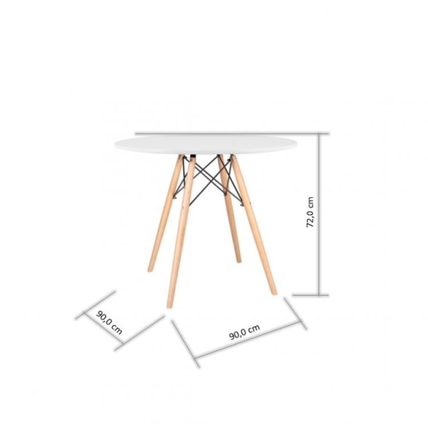 Conjunto Mesa Redonda 90cm Tampo em Mdf 4 Cadeiras Pp Base Madeira Eames Dsw-m - 4