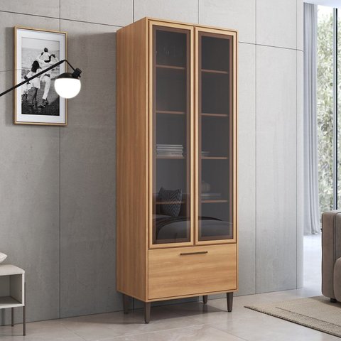 Cristaleira 0,81m 2 Portas de Vidro 1 Gaveta Jade Marrom/Freijó