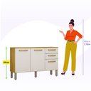 Ver imagem 4 de Balcão Athenas 110cm com 3 Portas 2 Gavetas Mobilihouse Cinamomo/Off White Acetinado