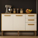 Ver imagem 1 de Balcão Athenas 110cm com 3 Portas 2 Gavetas Mobilihouse Cinamomo/Off White Acetinado