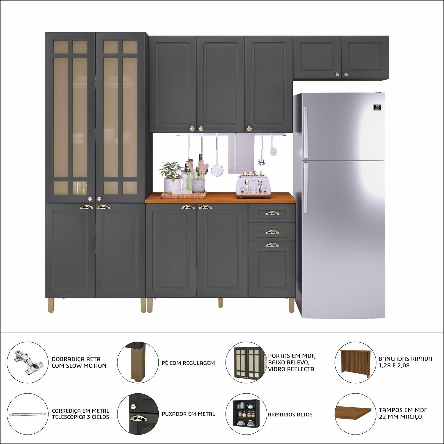 Cozinha Modulada Compacta 4 Peças 12 Portas 2 Gavetas Paris - 5