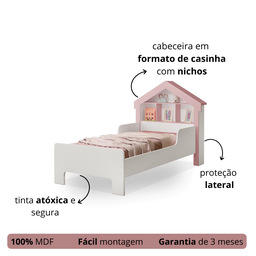 Cama Casinha Infantil Padrão Solteiro com Colchão Nichos e Proteção Lateral - 3