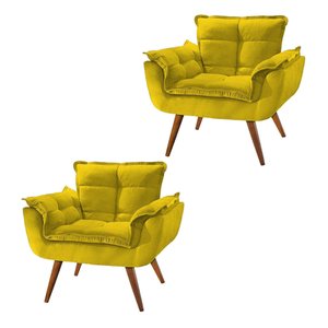 Kit 02 Poltrona Decorativa Opala Suede Amarelo