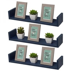 Kit 3 Prateleiras em U 100x10cm Azul com Suporte Invisível