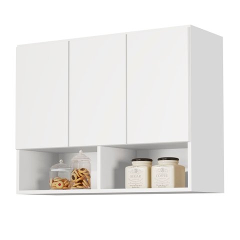 Armario Aéreo Multiuso Quarto Sala Cozinha Bela 3 Portas:branco