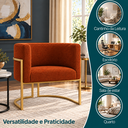 Ver imagem 4 de Poltrona Decorativa Luna Bouclé Premium para Sala Escritório Recepção Base Circular em Ferro Madeira