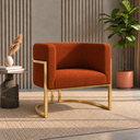 Ver imagem 1 de Poltrona Decorativa Luna Bouclé Premium para Sala Escritório Recepção Base Circular em Ferro Madeira