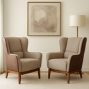 Ver imagem 1 de Kit 2 Poltronas em Tecido Jacar e Facto Marrom / Bege com Base de Madeira Meissa - Larbelle