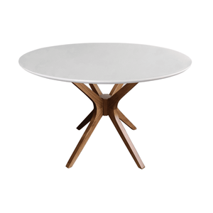 Mesa de Jantar Redonda Gávea Laca Branca com Vidro 107cm Amêndoa