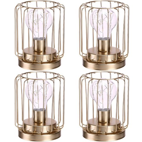 Kit 4 Abajur de Mesa Geométrico Metal Dourado Lâmpada Led