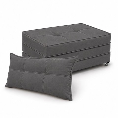 Puff Cama Dobravel 90cm Solteiro com Rodizios e Almofada Cor: Suede Cinza Chumbo